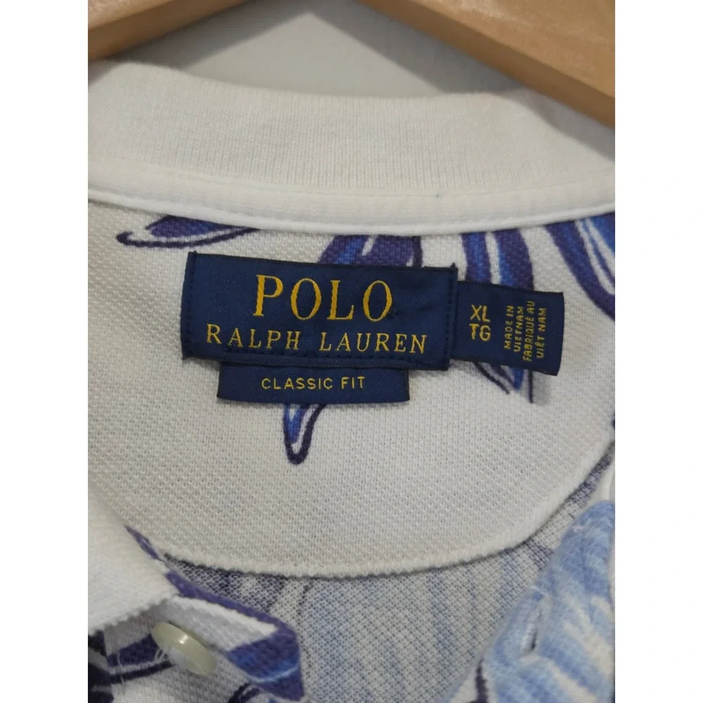 Polo Ralph Lauren Men XL Tropical Print Mesh Short Sleeve Polo Shirt 100% Cotton